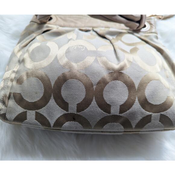 COACH Signature Logo 2 Way Shoulder Bag Tan Purse - Picture 2 of 9